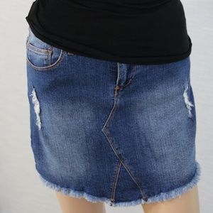 Bleach Wash Ripped Blue Jean Skirt.